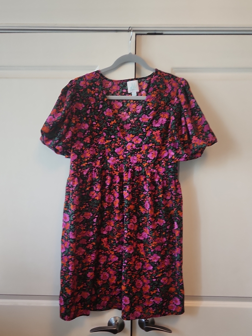 Girls Black Floral Dress with Pink Accents